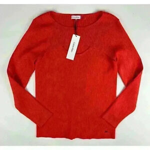 NEW! Calvin Klein Women's L Rib-Knit Slashed Round Neck Top NWT $79.50